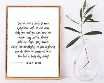 DIGITAL DOWNLOAD- Tiny Dancer - Elton John Lyrics - Music Wall Art - Hand-lettered home decor - Classic rock - Lyrics Art - Song Lyrics Art