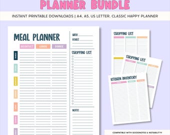 Weekly Meal Planner Printable: Grocery List & Kitchen Inventory (Digital Download)