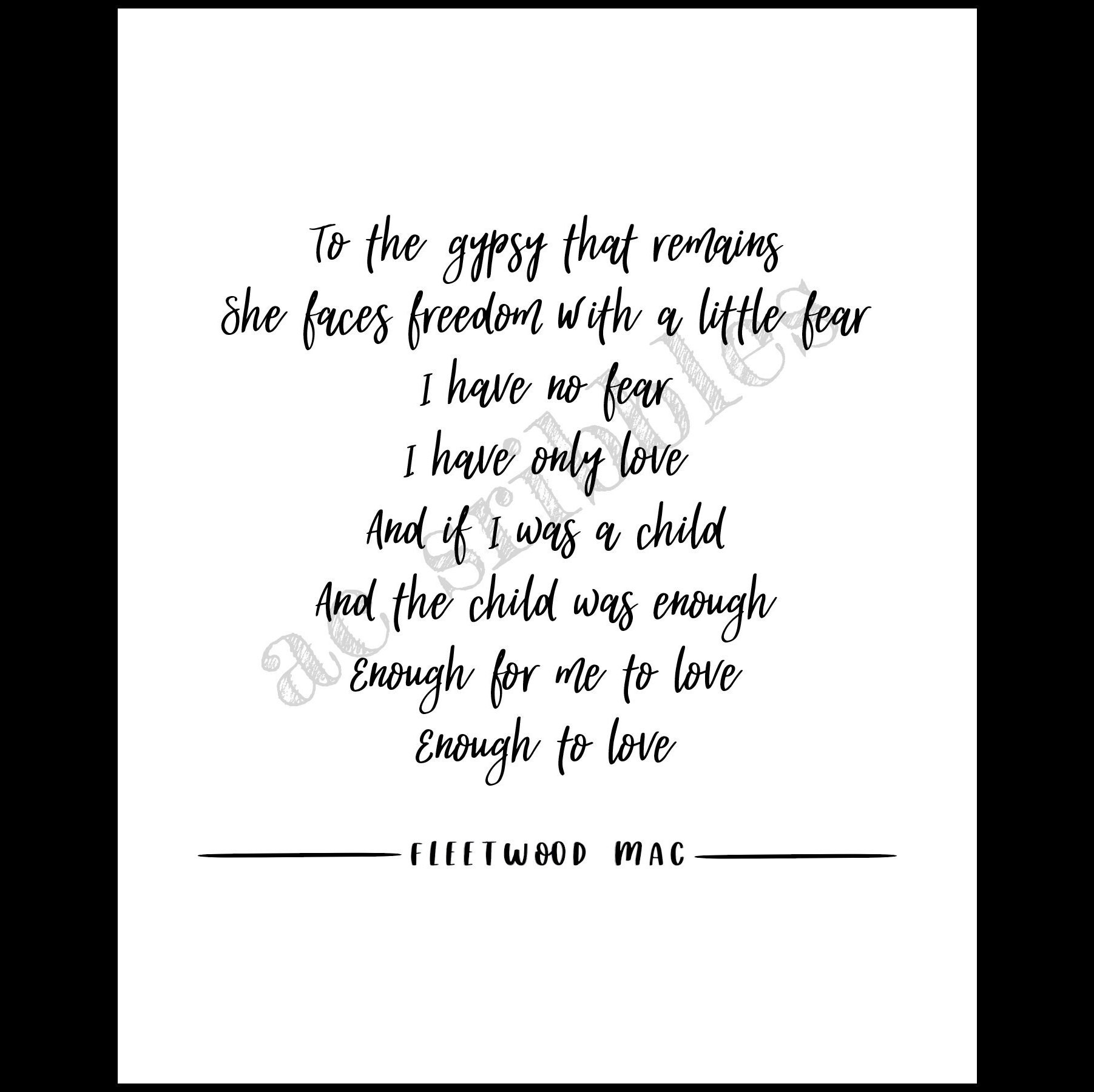 DIGITAL DOWNLOAD Gypsy Gypsy Lyrics Fleetwood Mac Lyrics Etsy