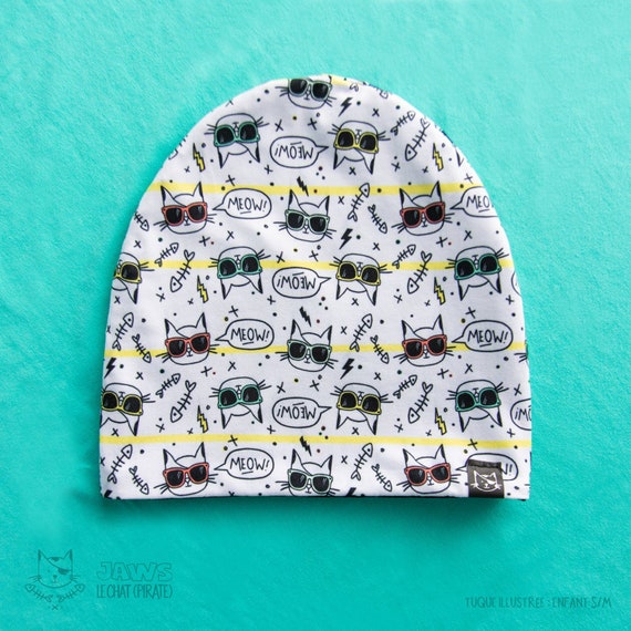 Tuque Printemps Bébé Enfant Et Adulte Chats Cool Jaune Et Blanc Réversible Extensible Unisexe