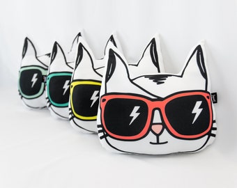 Coussin - Chat Cool / Grand - Lunettes jaunes