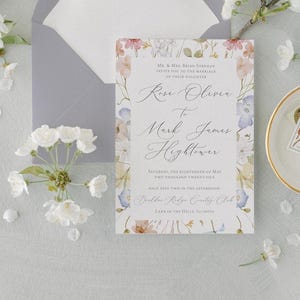 Floral Wedding Invitation | Spring Invitation | Watercolor Florals | Full Wedding Suite | Rounded Corners | Romantic Invitation
