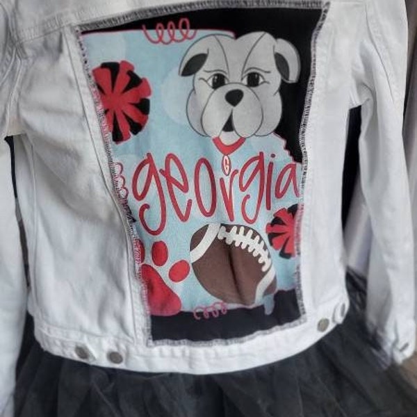 UGA Upcycled Denim Jacket Georgia Bulldogs sz M  8-10