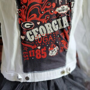 UGA Upcycled white Denim Jacket Georgia Bulldogs sz 12 esmara