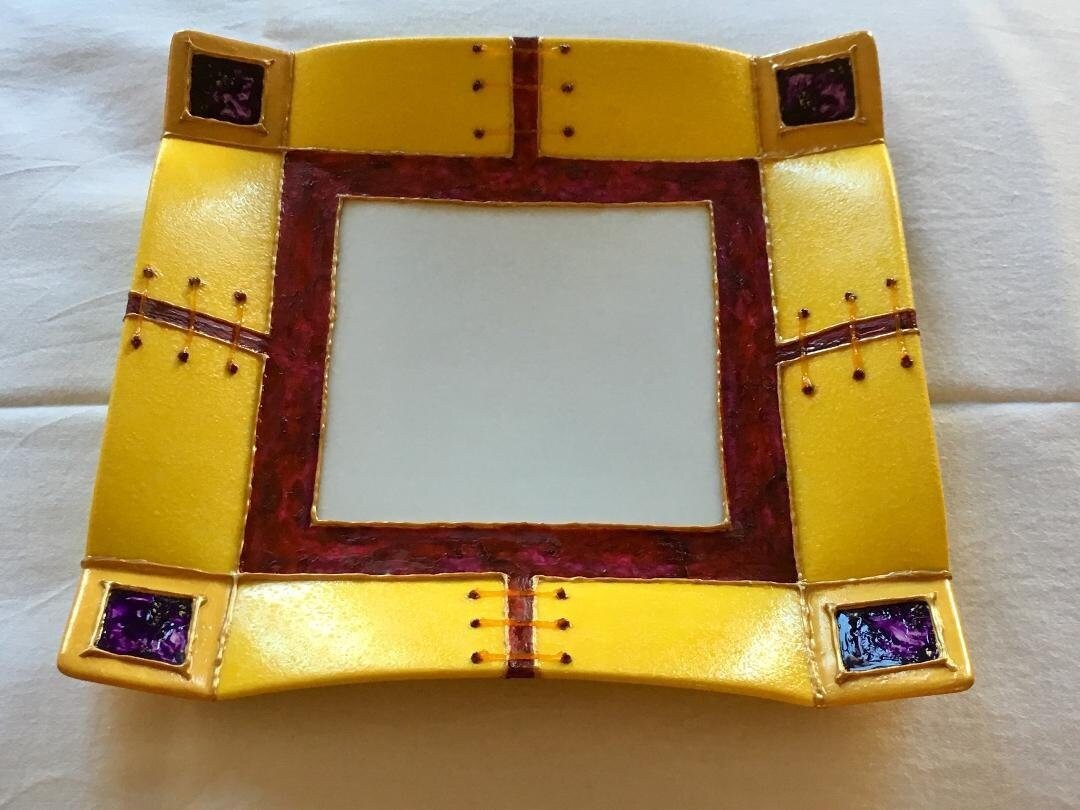 Carré Classique Jaune/Pièce Unique/ Plateau, Vide Poches /Cadeau Original