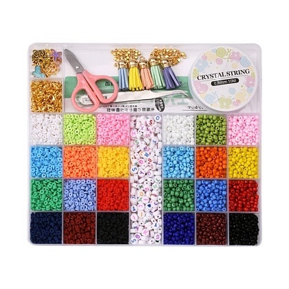 DIY Jewelry Making Kits, Including Round Glass Seed Beads, Flat Round  Acrylic Beads, Elastic Crystal Thread, Tweezers, Scissors, Alloy Clasps and  Iron