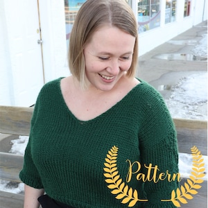 Crop Sweater Sweater Pattern PDF Knitting Pattern Sweater Knitting Pattern V-neck Sweater Pattern Modern Sweater Pattern, Bottom-Up Sweater
