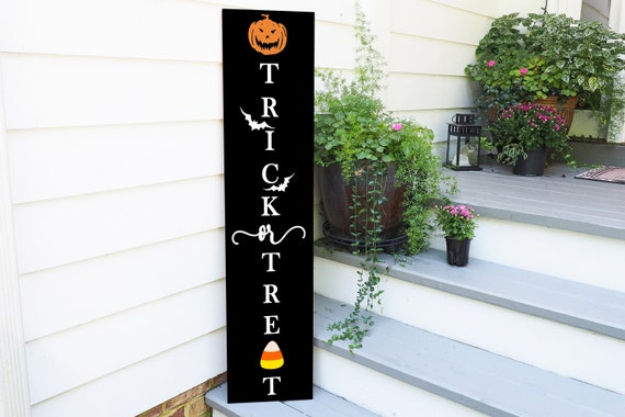 Trick or Treat Wooden Sign for Front Door Customizable - Etsy