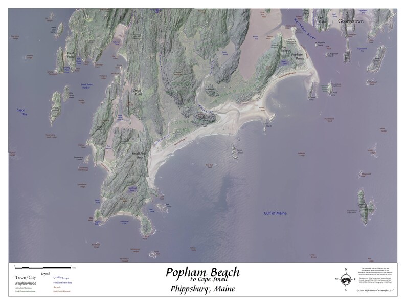Popham Beach Cape Small Relief Map Phippsburg Maine Etsy