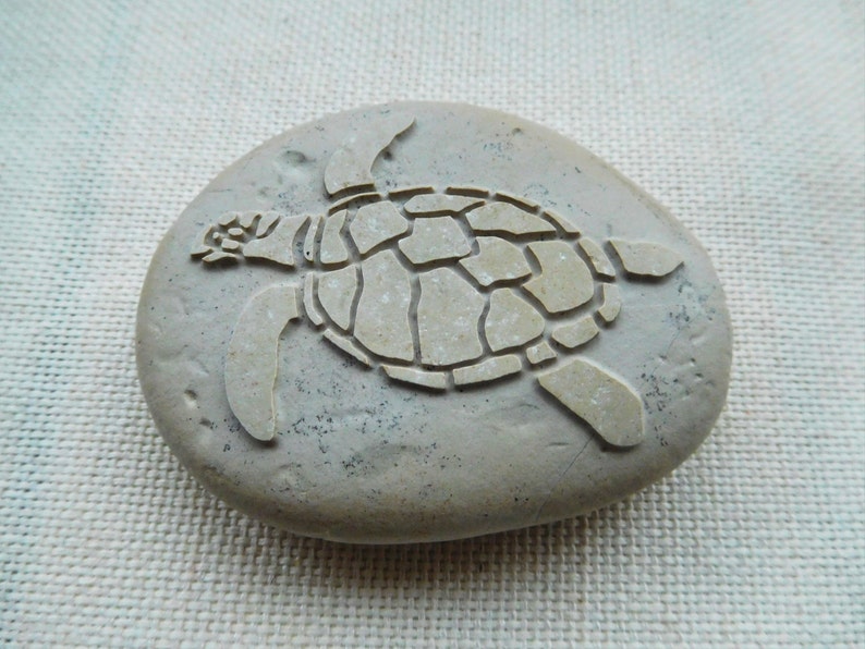 Sea Turtle Ornament Engraved stone Sea Turtle Ornaments Etsy