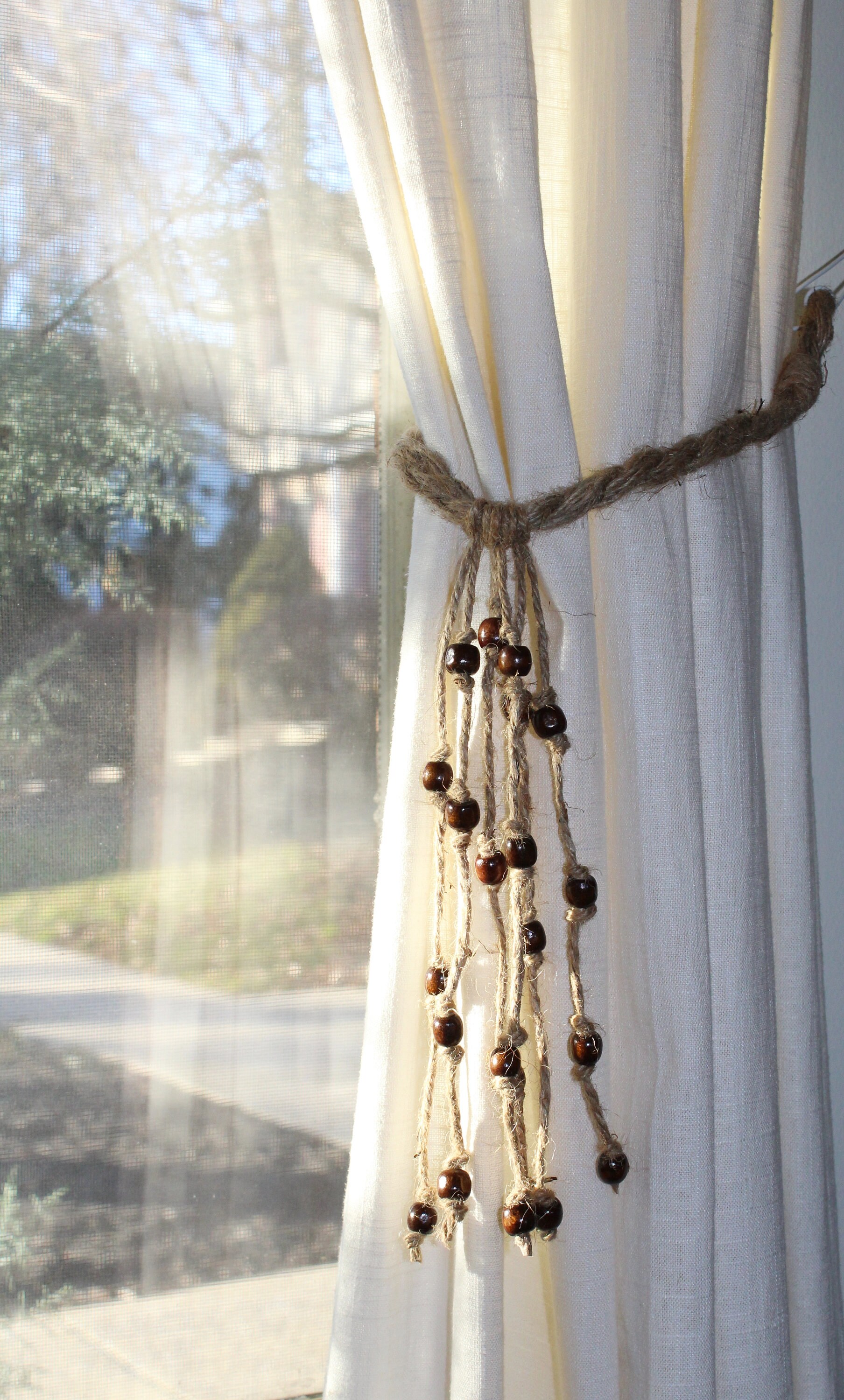 Boho Curtain Tie Backs With Wood Beads in Dark Brown Color Etsy