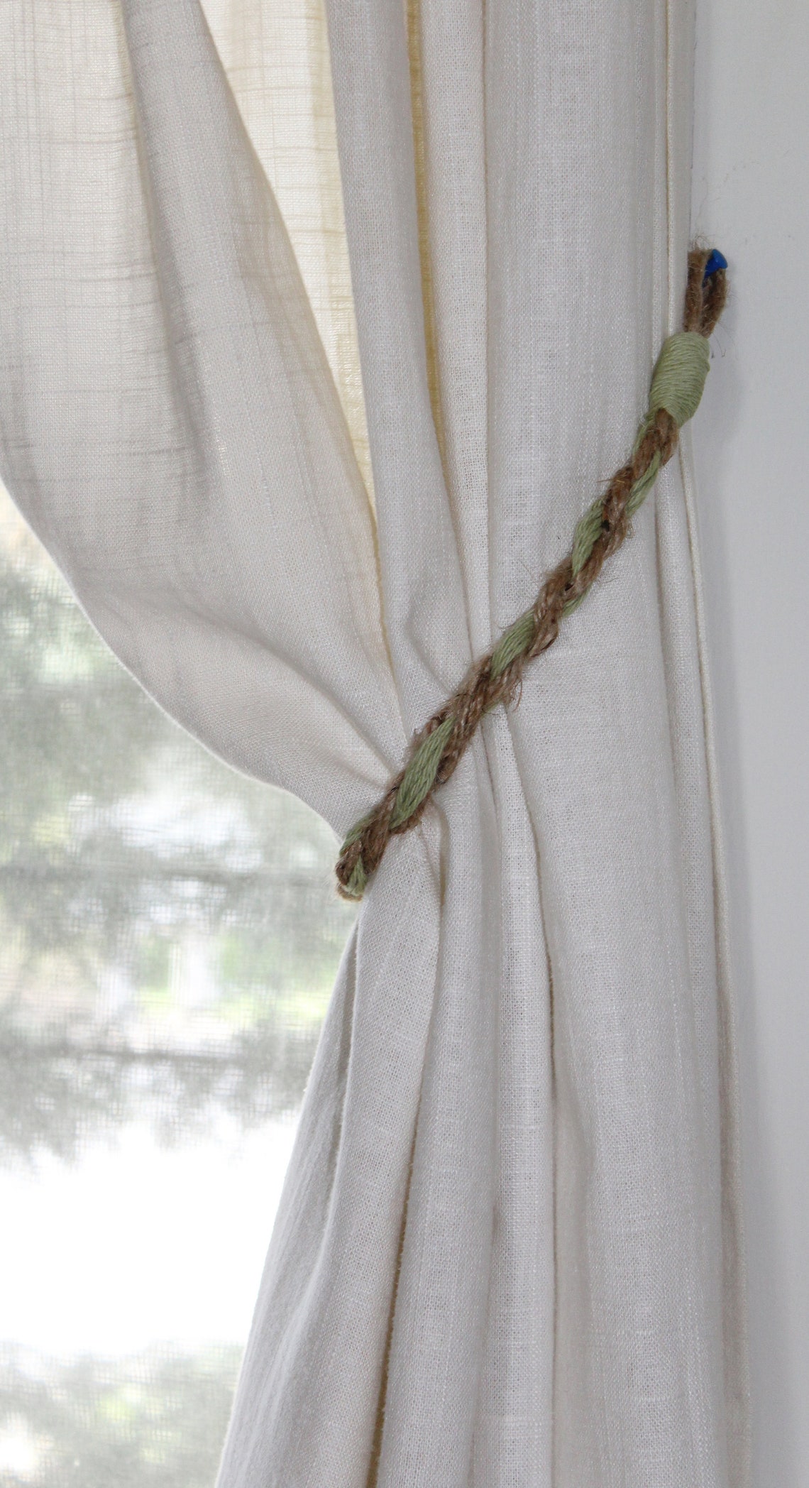 Rustic Twisted Jute Twine Curtain Tie Backs With Sage Green Etsy UK