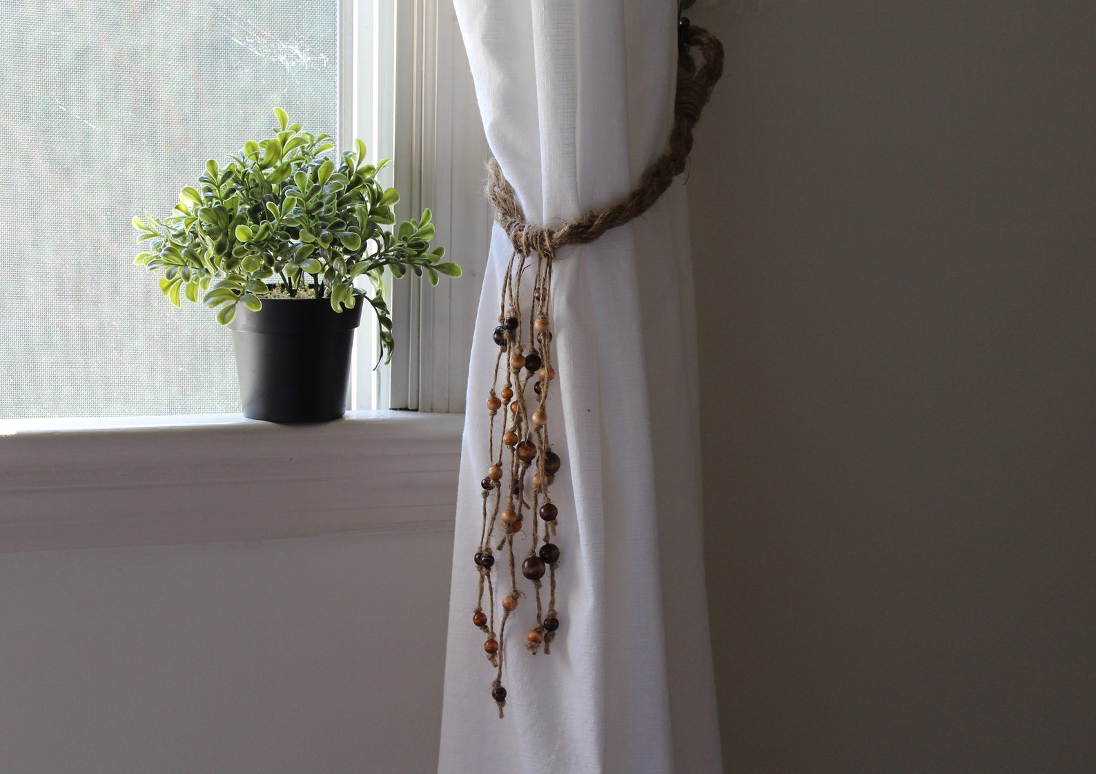 Boho Curtain Tie Backs With Wood Beads Etsy