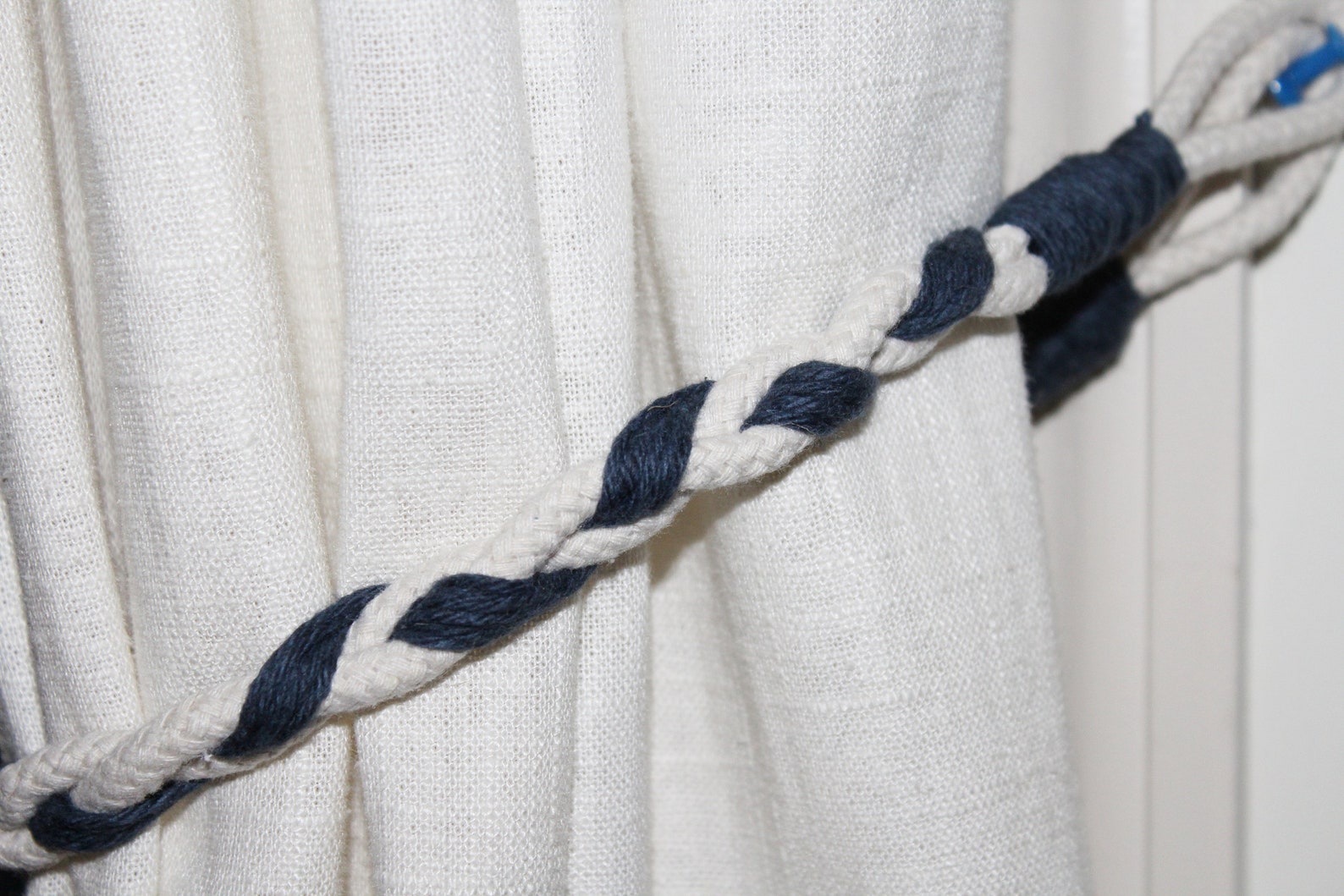 Nautical Ivory Cotton Rope and Navy Blue Curtain Tie Backs Etsy