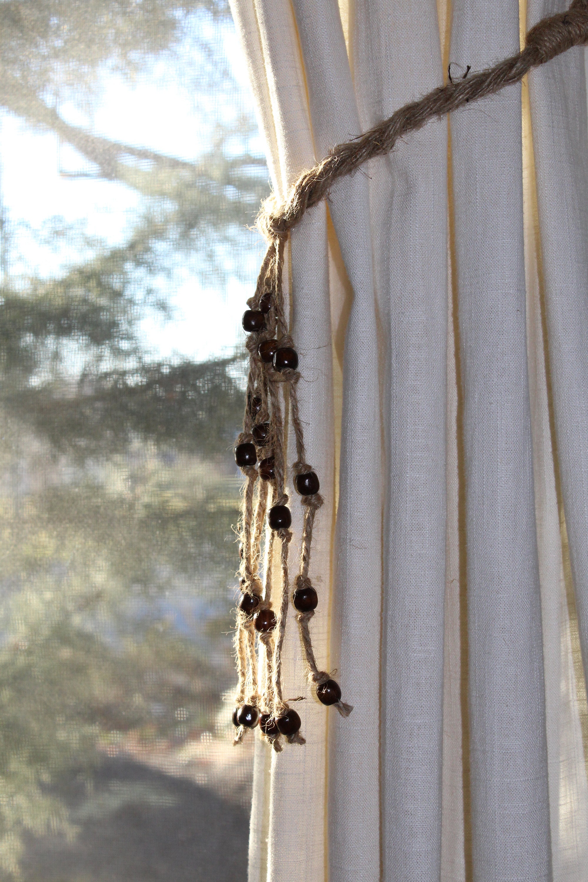 Boho Curtain Tie Backs With Wood Beads in Dark Brown Color Etsy
