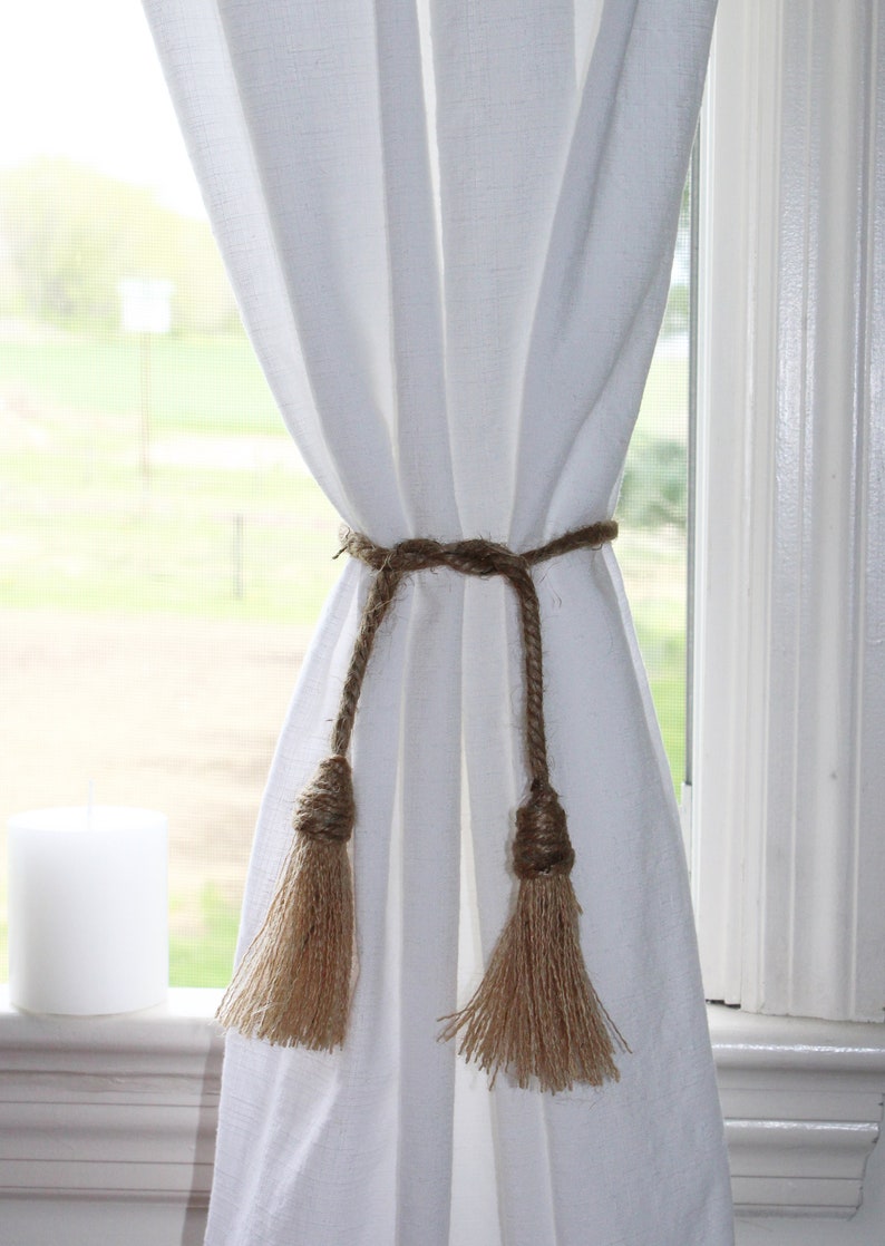 All Natural Rustic Jute Rope Tassel Curtain Tie Backs Etsy