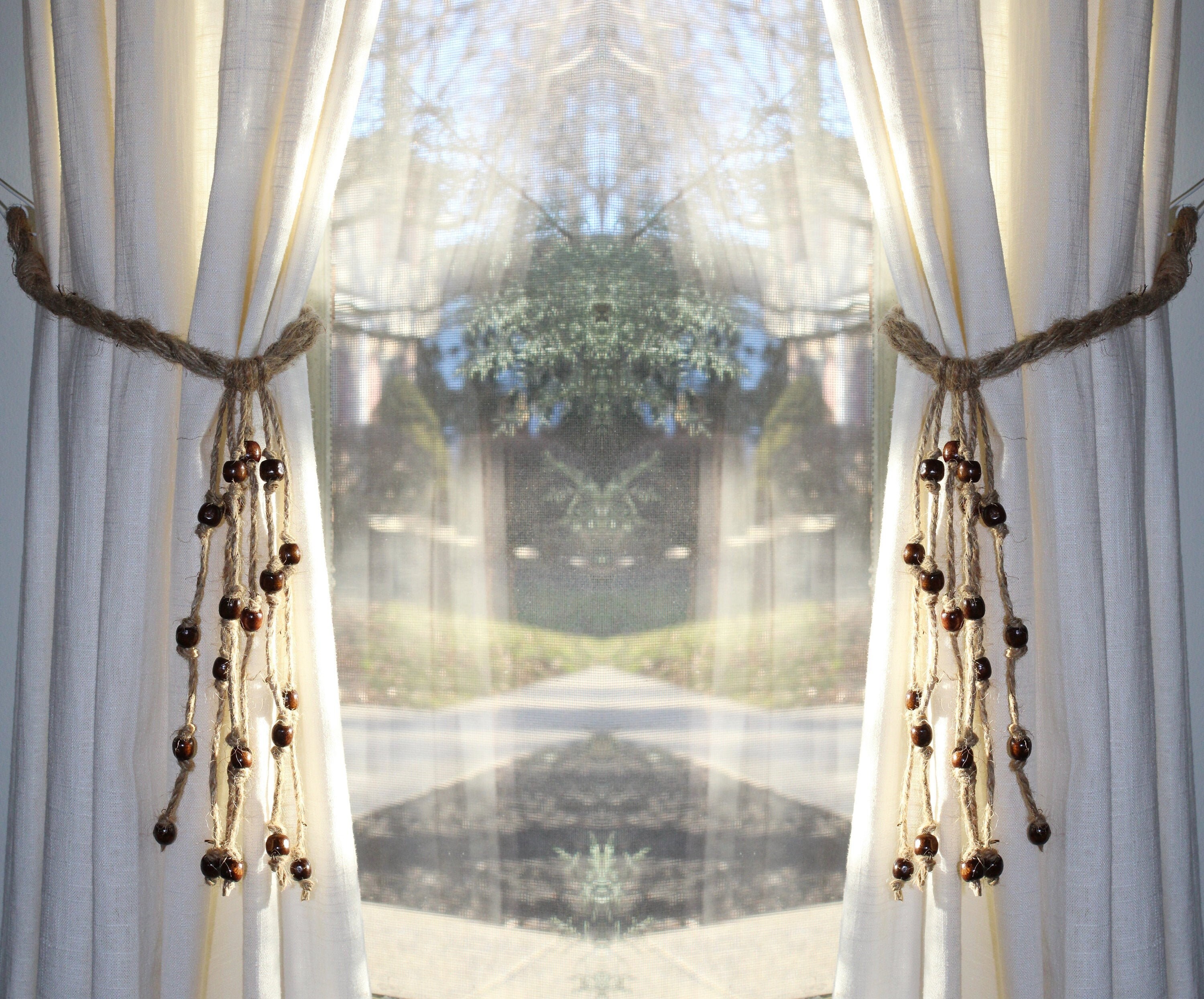 Boho Curtain Tie Backs With Wood Beads in Dark Brown Color Etsy