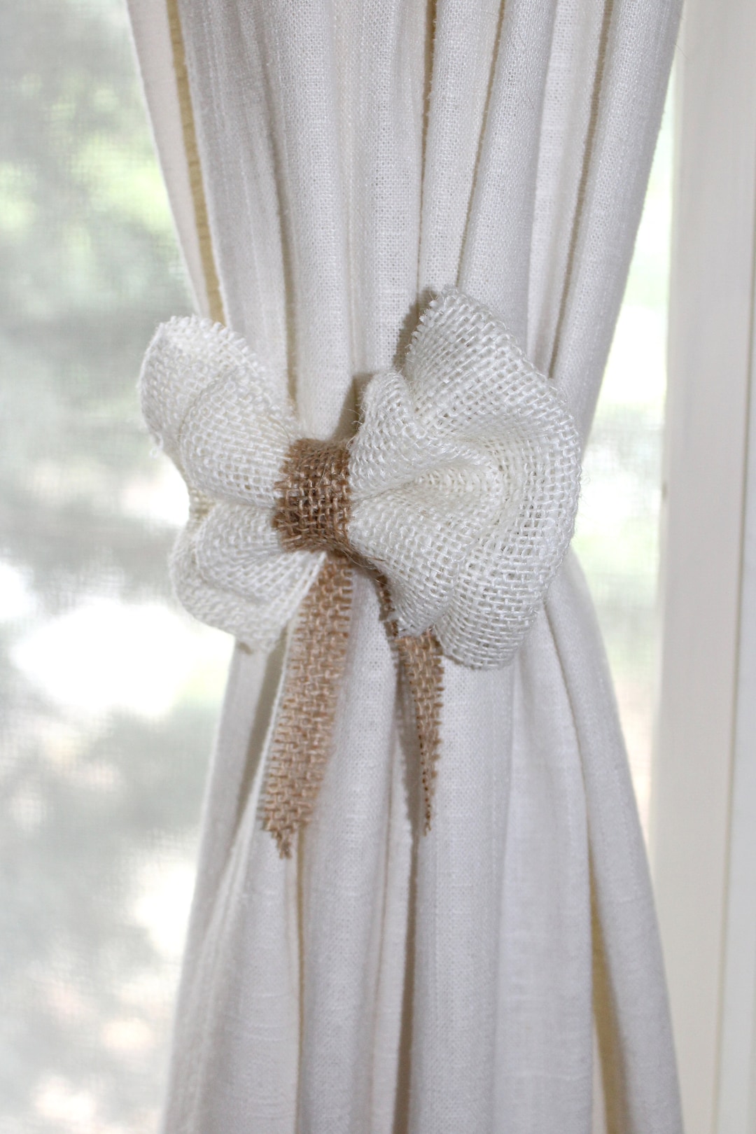 Rustic Burlap Bow in Natural and Ivory Color Curtain Tie Back - Etsy