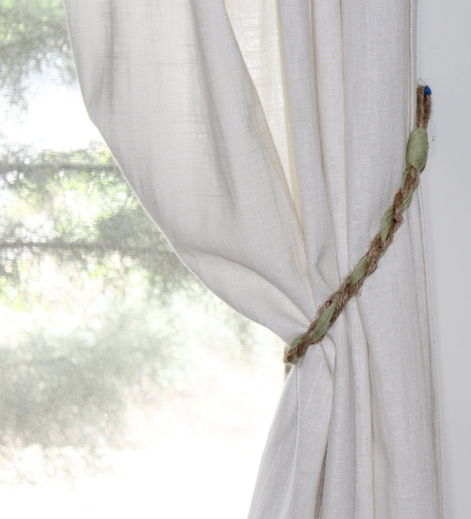 Rustic Twisted Jute Twine Curtain Tie Backs With Sage Green Etsy UK