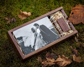 Wedding USB 6x4 Prints Box | Personalised Wood USB & Rectangle Photo Box 3.0 8Gb/16Gb/32Gb Wedding Photography, Mothers Day Gift, For Mum