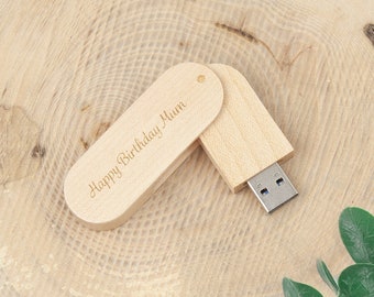 Personalised Wooden Swivel USB (USB3.0) 8Gb/16Gb/32Gb Walnut or Maple Wood | Wedding, Birthday, Anniversary, Mothers Day Gift, Gift for Mum