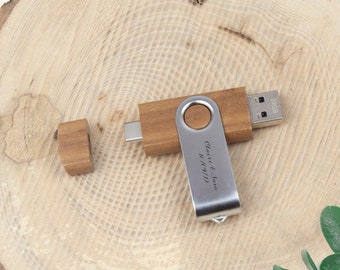 Personalised Wooden Twister Dual USB-C 32Gb | Wedding, Anniversary, Birthday, Keepsake USB, Gift for Newlyweds, Mothers Day Gift, for Mum