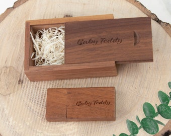 Wedding USB Box | Personalised Wooden USB & Slide Box (USB3.0) 8Gb/16Gb/32Gb Wedding Gift, Engraved Wooden USB Box, Anniversary Gift For Her