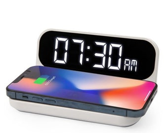 Personalised 15W Wireless Digital Charging Clock | LED Digital Display, Digital Clock, Wireless Charger, Mothers Day Gift, Gift for Mum