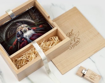 Wedding 6x4 Photo USB Box | Personalised Wooden USB & Square Photo Slide Box 3.0 8Gb/16Gb/32Gb Wedding, Anniversary Gift, Valentines Gift