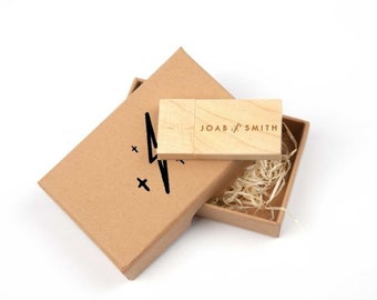 Personalised Wooden USB & Eco Kraft Box 3.0 8Gb/16Gb/32Gb Wedding Gift, Eco USB Box, Anniversary Gift, Newlyweds Gift, Mothers Day Gift