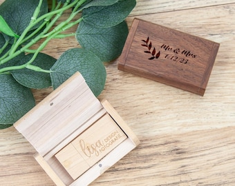 Wedding USB Box | Personalised Wooden USB & Flip Box 3.0 8Gb/16Gb/32Gb Wedding Gift, USB Box, Anniversary Gift, Valentines Day Gift for Her