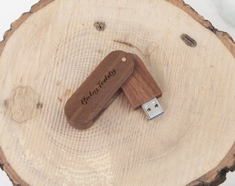 Personalized 360° Swivel USB Flash Drive - 4GB Metal Wooden Memory Stick With Free Engraving
