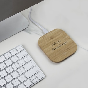 Personalised Bamboo Square Wooden Wireless Charger | 15W Wireless Charger, Bamboo Charging Pad, Wireless Charging Station, Mothers Day Gift