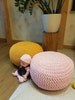 Crotchet yellow,light baby pink Pouf 16''- Footstool Pouf - Bean Bag Chairs- Crochet Floor Cushions - Kids Furniture - Home Decor - Ottoman 