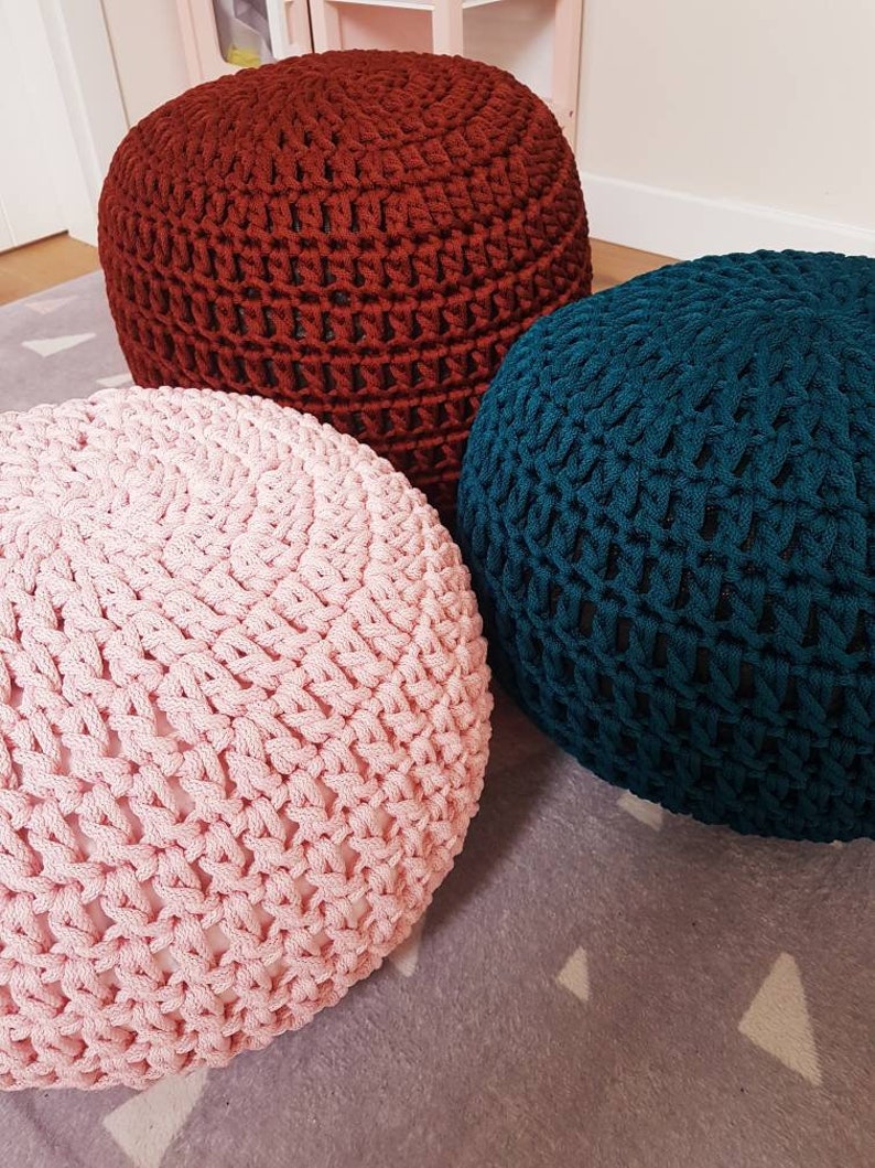 Dark Gray Round Pouf Pouf Ottoman Floor Cushion Pouffe Etsy UK