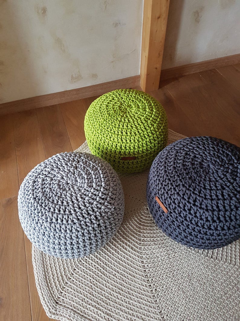 Dark Gray Round Pouf Pouf Ottoman Floor Cushion Pouffe Etsy UK