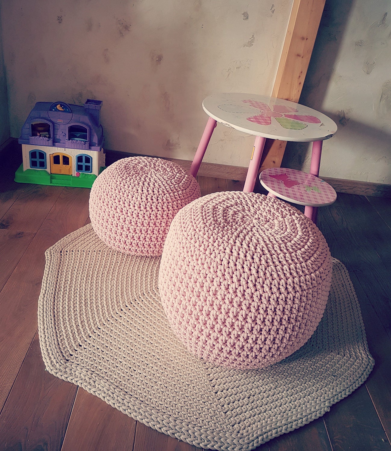 16'' Pink Pouf Pouf Ottoman Floor Cushion Pouffe Etsy