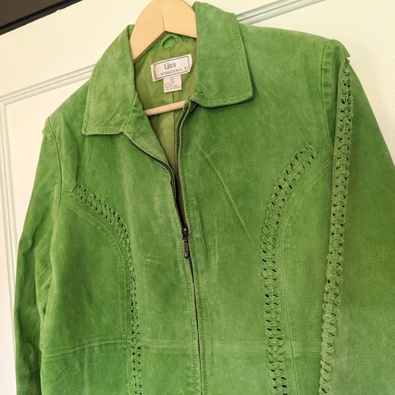 Vintage Bright Key Lime Suede Leather Zip Up Jack… - image 3