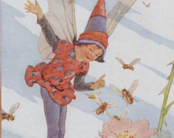 Vintage postcard: Honeybee Fairy, artist Margaret Tarrant, publisher Medici, Fairies of the Countryside series, c 1930s, 90 x 140mm
