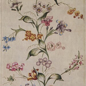 carte postale de musée vintage, design pour Spitalfields Silk, Victoria & Albert Museum, tabby brocaded, aquarelle, Waterlow, vers 1940, 90 x 141 mm