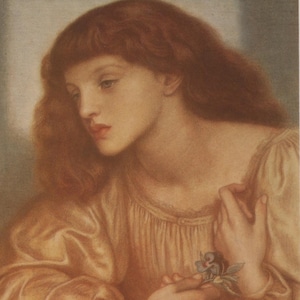 carte postale d'art vintage inutilisée, Dante Gabriel Rossetti, May Morris, préraphaélite, belle femme, carte DIVA, vers les années 1990, 107 x 150 mm