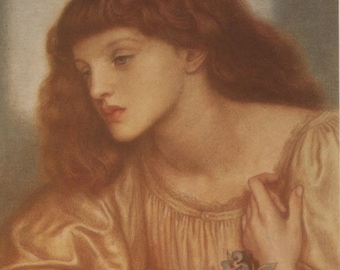 Vintage art postcard: May Morris, Pre-Raphaelite artist Dante Gabriel Rossetti, publisher DIVA, c 1990s, 107 x 150 mm