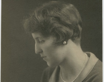 Vintage real photograph postcard: Maisie, young woman portrait, c1920-1940s, 86 x 135 mm
