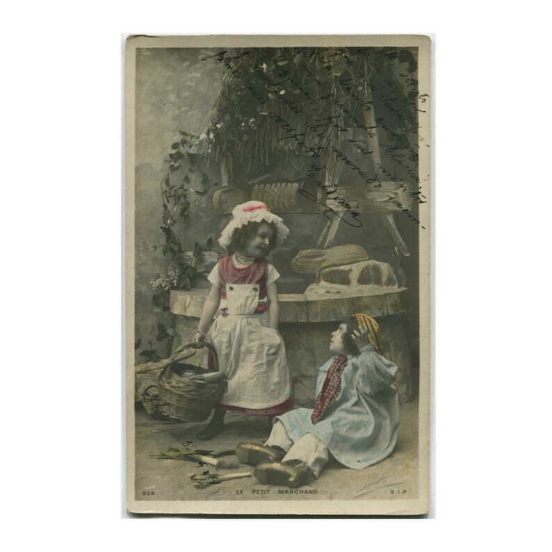 Le Petit Marchand 1904 antique hand coloured postcard girl  Etsy