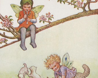 Postal antigua: Hada de primavera, artista Millicent Sowerby, serie Humphrey Milford Fairy Frolic, década de 1920, 90 x 140 mm