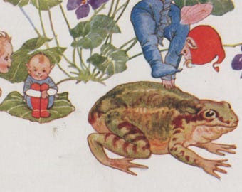 Postal antigua: Hada Saltarina, ilustrada por Millicent Sowerby, editada por Humphrey Milford, serie Juegos del Bosque, circa 1920, 140 x 90 mm