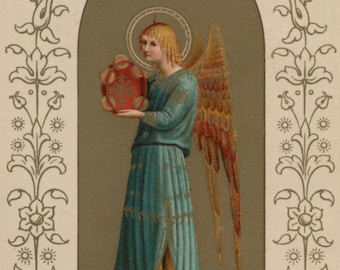 Antique postcard: Fra Angelico angel, gilt background, publisher F Pineider, Florence, c 1910s, 90 x 140 mm