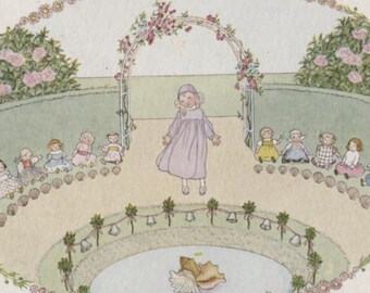 Postal antigua: Mary Mary Quite Contrary, artista H. Willebeek Le Mair, Augener, serie 'Old Rhymes with New Pictures', década de 1910, 137 x 88 mm