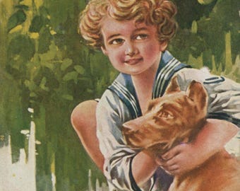 Antique postcard: Boy and large dog, artist Santino, publisher Uff Rev Stampa, Milan, c 1910s, 87 x 138 mm