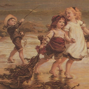 carte postale vintage Fred Morgan, enfants sur la plage, hippocampes, jeu de bord de mer, carte graphique Camden inutilisée 1979, 147 x 105 mm